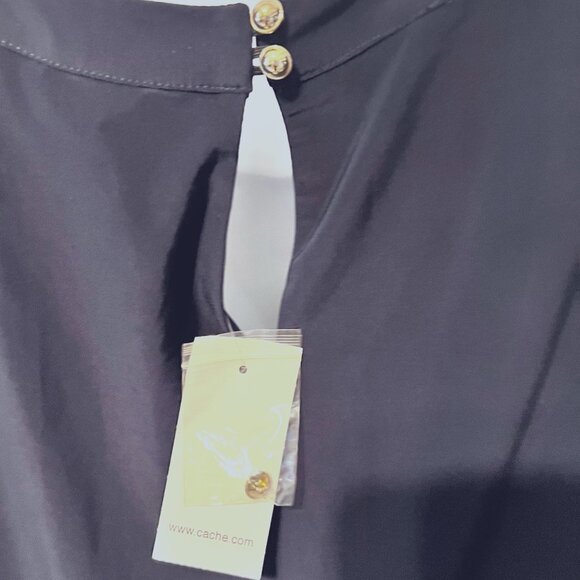 Cache-NWT-Navy Mesh/Gold/Silver Beaded Sleeveless Top-Sz. Medium-Fancy-Built Bra - Picture 9 of 13